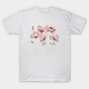 Blush pink poppies illustration T-Shirt